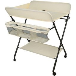 Table à Langer Pliante avec Panier de Rangement pour Nouveaux-Nés Chambre Bébé Beige