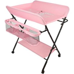 Table à Langer Pliante avec Panier de Rangement pour Nouveaux-Nés Chambre Bébé Rose