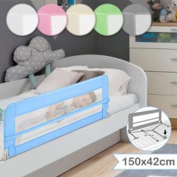 Barrière de Lit pour Enfant - Pliable, Portable, 150 x 42 cm, Cadre en Acier, en Tissu, Lavable,