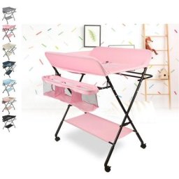 Table à Langer Bébé 4 Roues Pliante Avec Panier de Rangement 0-3 ans - Rose - Guoyihua