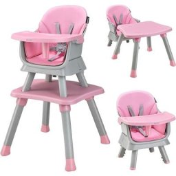 Chaise Haute Bébé Evolutive 6 en 1 avec Plateau Blocs de Construction Amovible Harnais à 5