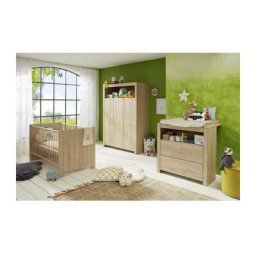 Chambre bébé Trio : Lit 70 x 140 cm + Commode a langer + Armoire olivia - Chene Trend Team