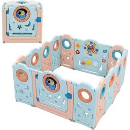 Parc Bébé 14 Panneaux Pliables avec 2 Portes Jouets Educatifs Verrou Boutons Sonores en Plastique