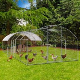Enclos poulailler dôme 22,5 m² parc grillagé 3x7,5 m avec porte latérale - Naturel