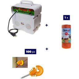 Kit Complet pour Clôture Électrique : 1 x Electrificateur 220V + 1x Fil 250 mt 2,2 Mm² + 100 pcs