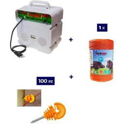Kit Complet pour Clôture Électrique : 1 x Electrificateur 220V + 1 x Fil 500 mt 6 Mm² + 100 pcs