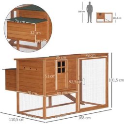 Pawhut - Poulailler cottage cage à poules sur pied dim. 168L x 110l x 101H cm multi-équipement bois
