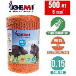 Fil de clôture électrique Clôture Électrifiée 500 mt 6 Mm² Pour Animaux Chevaux Chiens Sangliers