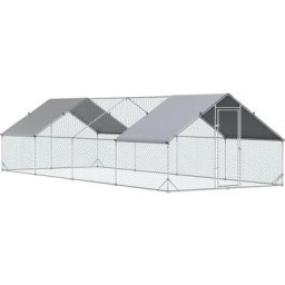 Pawhut - Enclos poulailler chenil 24 m² - parc grillagé dim. 8L x 3l x 2H m - double espace couvert