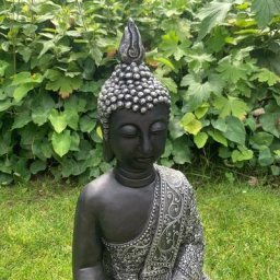 Bouddha assis Figure de jardin Feng Shui Déco Balcon Statue en pierre Salon 45cm Béton argent noir