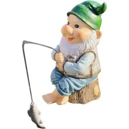 Statue De Décor-Nain De Jardin Le Gardien De Pêche en Plein Air, Statue De Nain De Jardin De