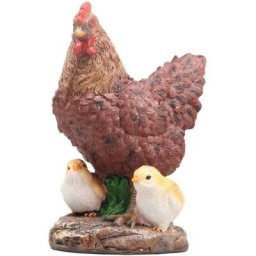Farmwood Animals - Poule avec poussins en résine 15 x 11 x 20 cm - Brun