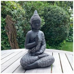 Lao Buddha Figure de Jardin Feng Shui Décoration Appui Balcon Statue de Pierre Salon 33cm Noir