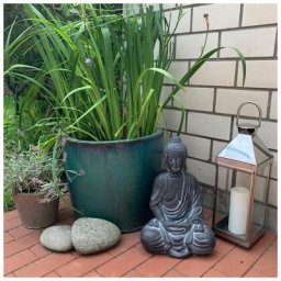 Népal Bouddha Jardin Figure Feng Shui Décoration Balcon Statue en pierre Salon 45cm Noir - noir