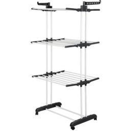 Sèche-linge étendoir à linge pliable intérieur et extérieur 3 étagères séchoir acier noir blanc