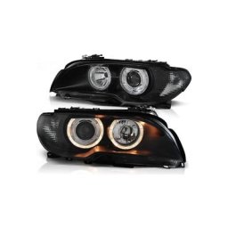 Phares double halo jantes bmw E46 04 03-06 coupe cabriolet angel eyes noir - Le noir