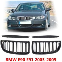 Paire De Grilles a Double Lamelles De Rein Noir Mat Pour bmw E90 E91 2005-2008