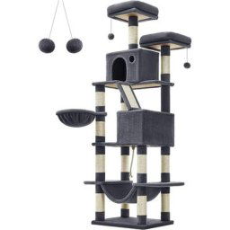 Feandrea Arbre à Chat, Grande Tour de Jeux, Hauteur 206 cm, avec 13 Griffoirs, 1 Planche à Griffer,