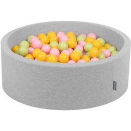 90X30cm/300 Balles Piscine à Balles Pour Bébé Rond Fabriqué En ue, Gris Clair:Vert Clair/Jaune/Rose