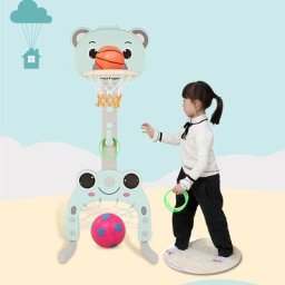 Bathrins - Panier de Basket Enfant 3 en 1 Réglable en Hauteur pour Basketball, Football, Lancement
