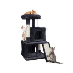 Yaheetech Arbre à Chat avec Griffoir et Poteaux en Sisal Centre d'activités 2 Niches 1 Boule de