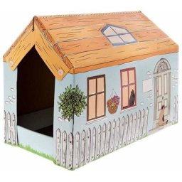 Ferribiella - Griffoir en carton en forme de chalet et herbe à chat pour chats
