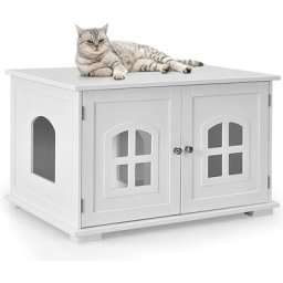 Maison de Toilette pour Chat avec Double Portes Fenêtres Entrée Latérale en Option Ventilée avec