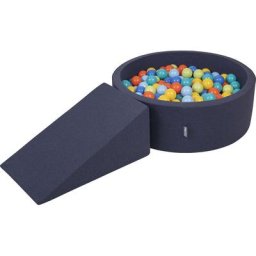 KiddyMoon Aire De Jeux En Mousse Avec Rond Piscine À Balles (100 Balles) Pour Enfants, Bleu