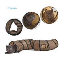Tunnel pour chat,Jouet de Chat Tunnel Évolutif Pilable Tube Chatons Marron 25x120 cm Fuienko