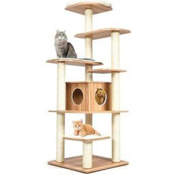 GOPLUS Grand Arbre a Chat 175 CM en Bois, 6 Niveaux, avec Plateformes, Coussins Confortables,