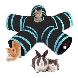 Live House - Jouet Pour Chat Tunnel pour Chat avec 5 Canaux pliables Bleu 30 cm de diamètre Tunnel