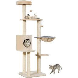 GOPLUS Arbre a Chat 144CM avec 4 Plateformes et Corbeille, Appartement Confortables, Poteaux Sisals