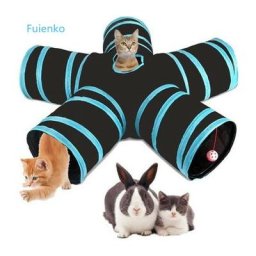 Tunnel pour chat,Jouet Pour Chat Tunnel pour Chat avec 5 Canaux pliables Bleu diamètre 30 cm Fuienko