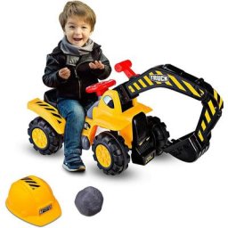 Jouet Bulldozer d'Excavatrice Porteur Electrique avec Casque, Vehicule Jouet d'Imitation pour