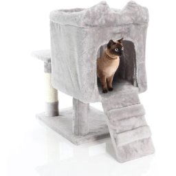 Fudajo - Arbre à chat gris clair Arbre de grattage 60cm de haut Escalade avec Cabane Sisal Tronc