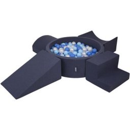 KiddyMoon Aire De Jeux En Mousse Avec Rond Piscine À Balles (200 Balles) Pour Enfants, Bleu