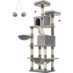 FEANDREA Arbre à Chat, Grande Tour de Jeux, Hauteur 206 cm, avec 13 Griffoirs, 1 Planche à Griffer,
