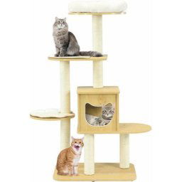 Arbre à Chat 135 cm avec Griffoir Grattoir Sisal Naturel-Niche avec 4 Plateformes et Coussins