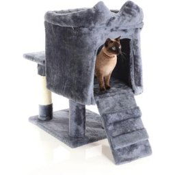 Fudajo - Arbre à chat gris sombre Arbre de grattage 60cm haut Escalade avec Cabane Sisal Tronc