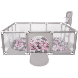 Selonis - Parc Bébé Avec 900 Balles Plastiques Aire De Jeu Pliable Basket Football, Gris: