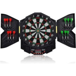 Cible de Flechettes Electronique pour 8 Joueurs avec 4 Ecrans a led, 27 Jeux, 12 Flechettes,
