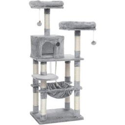 Songmics - feandrea Arbre à Chat, Stable avec Niche, Hauteur de 143cm, Gris Clair par Gris Clair