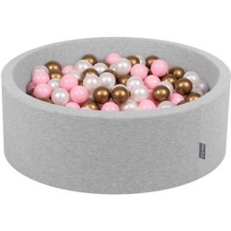 90X30cm/200 Balles Piscine à Balles Pour Bébé Rond Fabriqué En ue, Gris Clair:Rose Poudré/Perle/Or