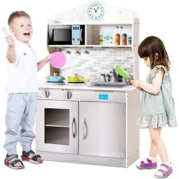 Costway - Cuisine Enfant en Bois, Jeu d'Imitation Éducative pour Enfants, 57 x 28 x 95,5 cm, Gris