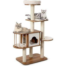 Arbre a Chat 142 cm en Bois 4 en 1 avec Plateformes, Niche, Coussins Confortables, Poteaux en