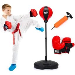Punching Ball Enfants sur Pied avec Gants et Pompe à Main Gonflable Réglable en Hauteur 90-130CM