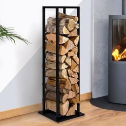 Idmarket - Range bûches vertical acier noir avec étagère H.112 cm pour cheminée