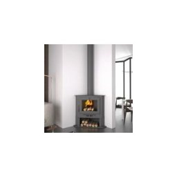 CH-5 - poêle à bois de coin en acier avec bûcher inférieur, double combustion, noir