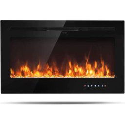 Cheminée Electrique Murale 900/1800W Effet de Flamme led avec Télécommande et Minuterie Foyer