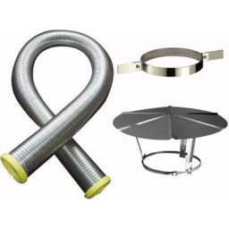 Kit tubage flexible double peau inox diamètre 100 + collier de fixation haute + chapeau Poujoulat 1